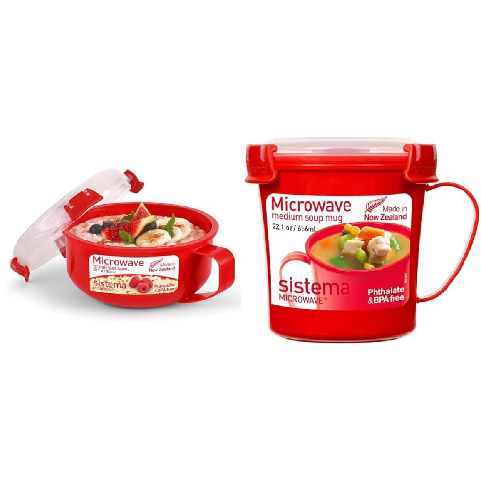 Sistema 656Ml Soup Mug & 850Ml Breakfast Bowl - Microwave Safe Bpa-Free Plastic