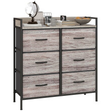 Rustic Chest of Six Fabric Drawers - Grey Wood Effect