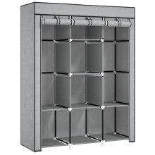 Fabric Wardrobe, with Rails and Shelves - Light Grey