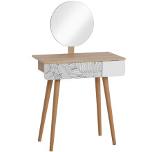 Adjustable Height Oak Wooden Dressing Table with Drawer & Mirror, Elegant Durable for Bedroom