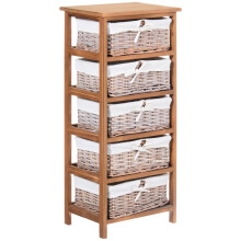 Natural Finish 5-Drawer Dresser, Wooden Frame Storage Unit with Wicker Baskets for Bedroom & Office Organisation