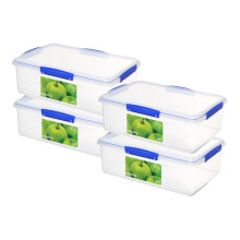 Sistema KLIP IT 7L (236 oz) Rectangular Clear Storage Containers - 4-Pack, Blue Clips & Rubber Seal, Leak-Proof, BPA-Free