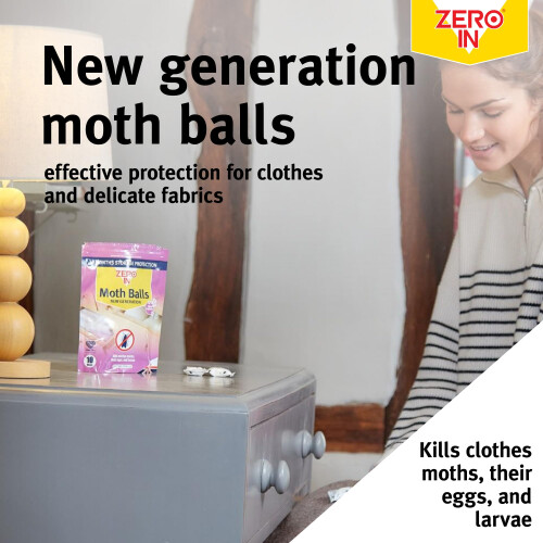 Zero In New Generation Moth Balls - Effective Moth Killer for Wardrobes - Up to 3-Months Protection - Advanced Transfluthrin Formu 1