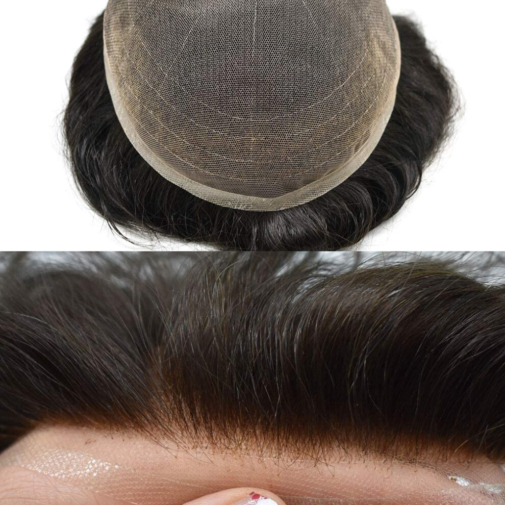 Curve Hair Unisex Mens Toupee Hairpieces Transparent French Lace Mens Hair Replacement Bleached Knots Swiss Lace Wigs For Men Full Lace Human Hair System Mens Hair Unit