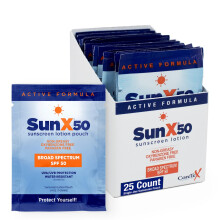 CoreTex Sun X 50 SPF Pacchetti di Protezione Solare Individuale da Viaggio (25ct.) - Senza Parabeni e Oxybenzone