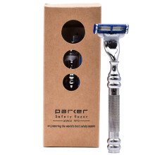 Rasoir Triple Lame Parker 43M Métal Lourds - Rasoir avec Cadre en Laiton + Poignée Chromée Texturée - 1 Lame Gillette Mach 3