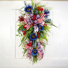 Patriotic Wreath Red Blue White 17.72 Inch