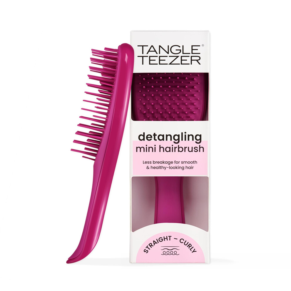 Tangle Teezer The Ultimate Detangler Mini Straight to Wavy Hairbrush | Travel Detangling Brush | Two-Tiered Teeth Reduce Breakage & Eliminate Knots| Wet & Dry Hair | Electric Raspberry Pink - Image 4
