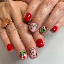 Uñas Postizas de Navidad Cortas Cuadradas con Diseño de Monstruo Verde