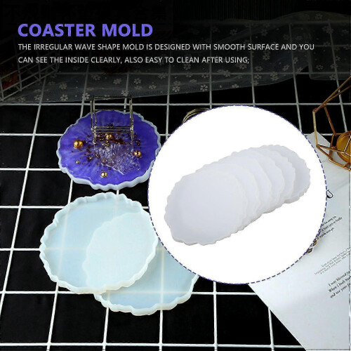 6 Pieces Resin Coaster Mold Silicone Geode Mold Irregular Wave Shape Mold Tray Mold Coaster Casting 1