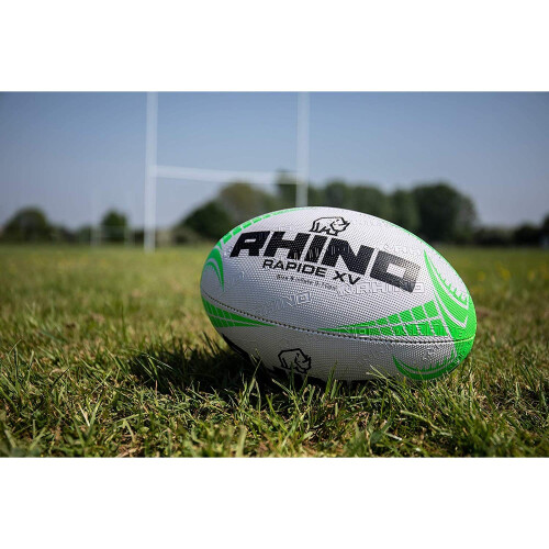 Rhino Rapide XV Rugby Ball, White/Green, Size 3 1