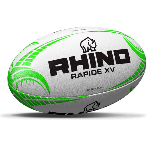 Rhino Rapide XV Rugby Ball, White/Green, Size 3 2