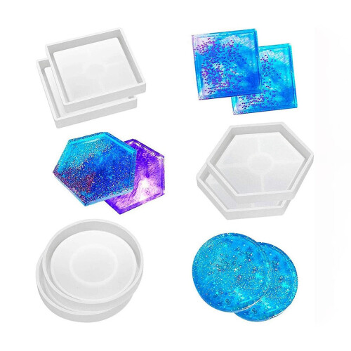 6Pcs Epoxy Resin Coasters Molds DIY Crafts Coaster Silicone Mould Cup Mat 1