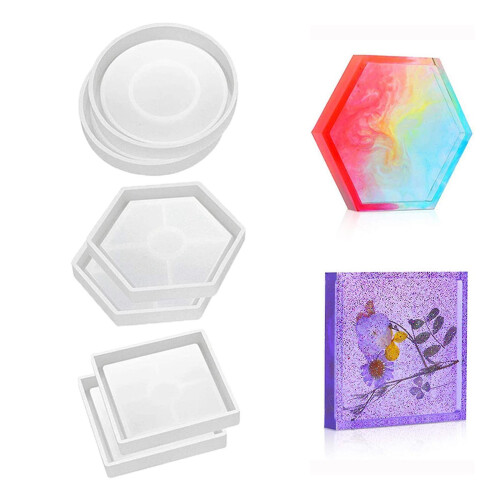 6Pcs Epoxy Resin Coasters Molds DIY Crafts Coaster Silicone Mould Cup Mat 2