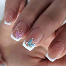 Gifiky Prensa Francesa Corto en Uñas Postizas Cuadradas Uñas de Mariposa 24Pcs