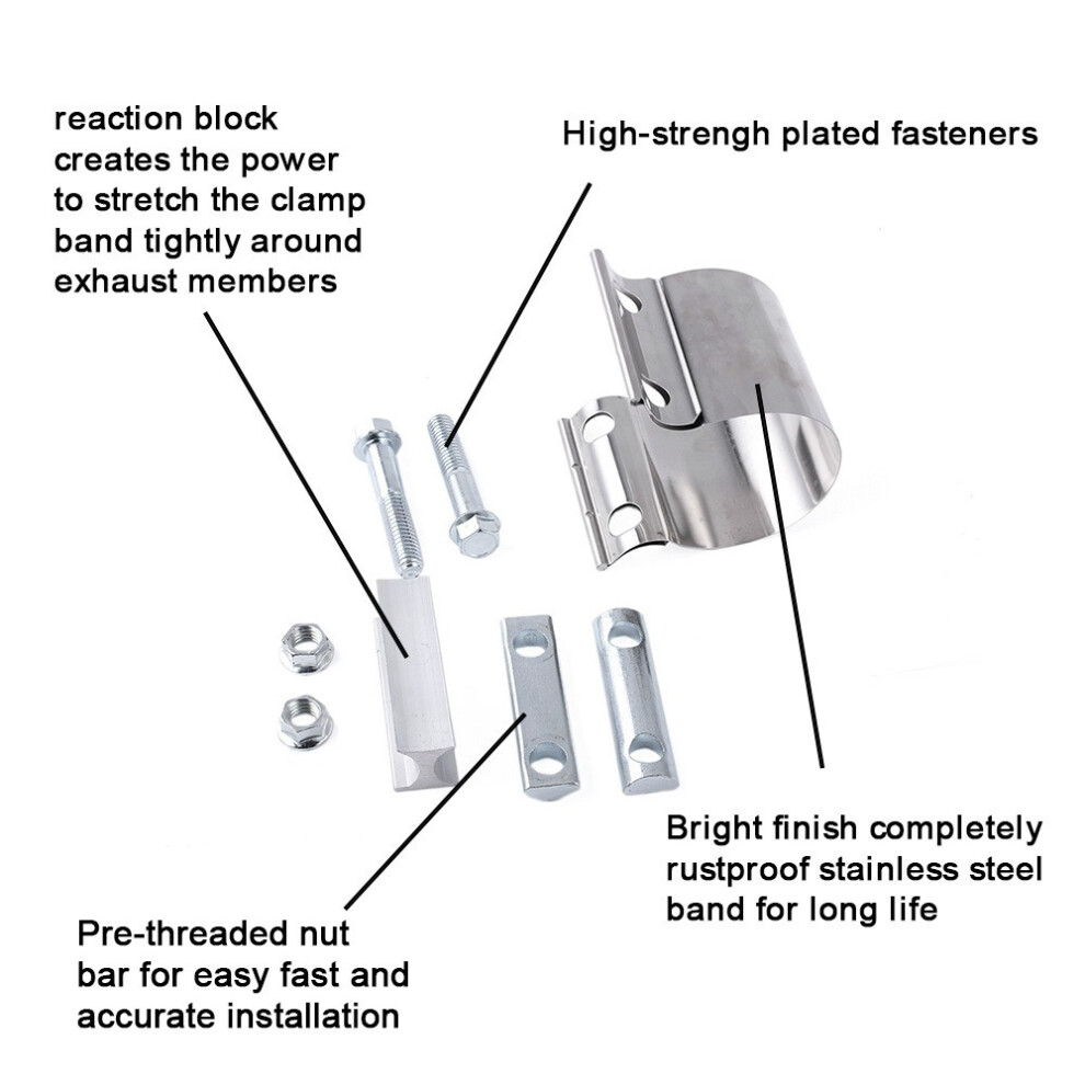 (2.5 Inch) 2.25" 2.5" 3.0" Stainless Car Exhaust Lap Joint Exhaust Sleeve Band Clamp 110691684356