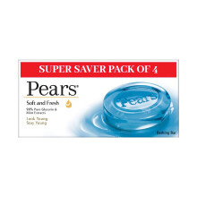 Pears Mjuk och Fräsch Tvålbar (Combo Pack av 4) - Med Glycerin och Mint för Mjuk Hud, Parabenfria Tvålar