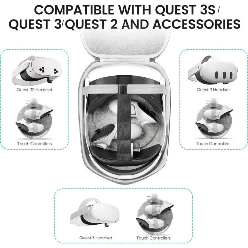 Hard Carrying Case Compatible with Oculus Meta Quest 3S/Quest 3/Quest 2 Official Original/Elite Strap Version VR Headset and Touch Controller Accessor 1