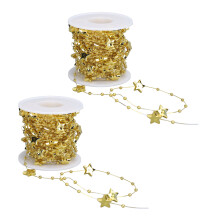 Guirnalda de cuentas en forma de estrellas 2 rollos de 10 m cada uno dorada