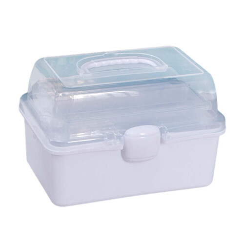Clear Storage Box with 3-Tier Compartments White 2