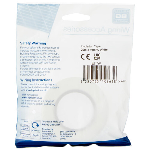 British General BG Electrical Insulation Tape, 20 Metres, White 2