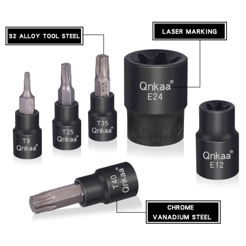 CRV Torx Bit Socket Set - 24PCS: 10pcs Star Socket Bits (T8-T40) & 14pcs Female E-Torx Sockets (E4-E24) 1/4" 3/8" 1/2" | Enhanced Mini Storage Case 1