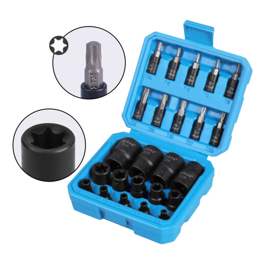 CRV Torx Bit Socket Set - 24PCS: 10pcs Star Socket Bits (T8-T40) & 14pcs Female E-Torx Sockets (E4-E24) 1/4" 3/8" 1/2" | Enhanced Mini Storage Case 2