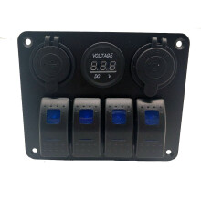 4 Gang Blue Rocker Switch Panel Circuit Breaker LED Waterproof Car Marine Boat