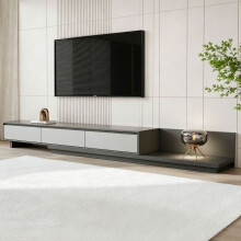(Grey) Extendable Grey Tv Stand, 200-350cm, Dark Grey Base & 3 Drawers