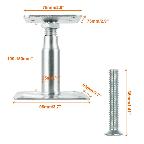 4PCS 100-150mm Galvanised Adjustable Elevated Post Base Support, Heavy Duty Roof Support for Building 1