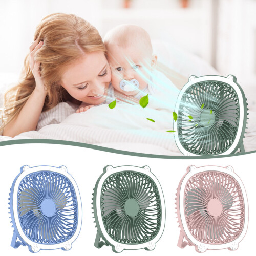 Ventilateur de bureau rechargeable USB, 3 vitesses, lumière LED
