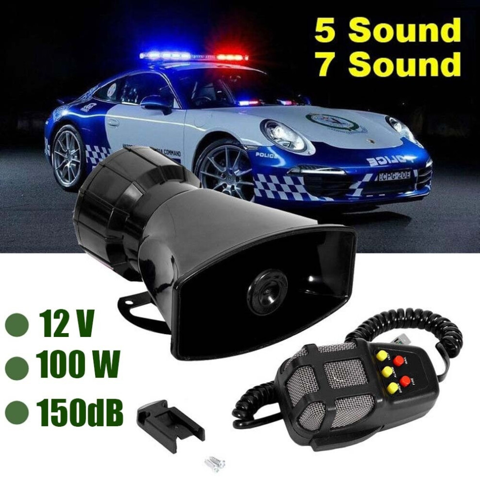 12V 100W Electric Air Horn Siren With 7 Sound Tones For Car Police Emergency 113121871630