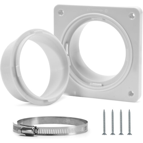 Kit de conexão da mangueira de ventilação da secadora com placa de parede e engate rápido.