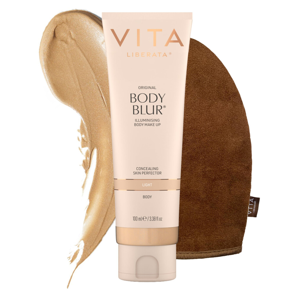 Vita Liberata Body Blur Light 100Ml & Mitt Bundle, Leg & Body Makeup, Skin Perfector, Wash Off Instant Tan, Streak Free Application Blending Brush