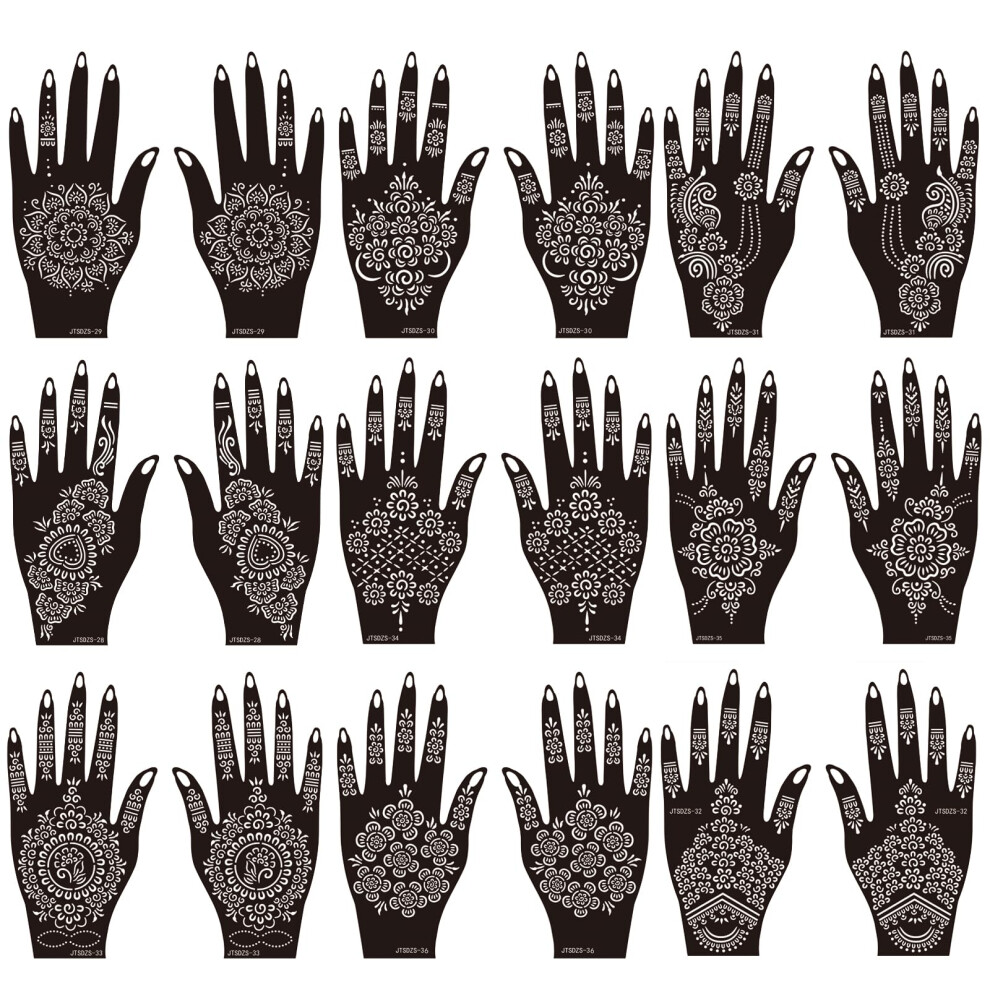 Mzstgh Henna Tattoo Stencil Kit,18 Sheets Henna Stencils Reusable Henna Tattoo Sticker Indian Arabian Glitter Airbrush Tattoo Stencils Self Adhesive Tattoo