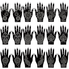 18 Sheets Henna Tattoo Stencil Kit Hand Henna Temporary Tattoo Stencil for Women and Girls Arabian Realistic Tattoo Stickers