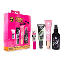 W7 Prime Better Set - 4 Piece Makeup Prime & Set Collection with Primer, Fixer, Glow & Brow Grip