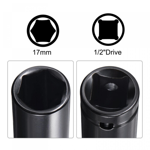 sourcing map 1/2" Drive Socket Accessory Set, 17mm Deep 6-Point Impact Socket 8" Length and 1/4" Hex Shank Adapter