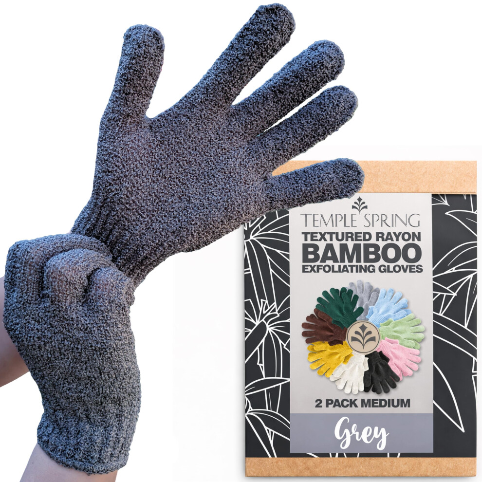 Temple Spring Exfoliating Glove, Carbonized Rayon Bamboo Body Scrubber, Loofah Exfoliating Mitt, Shower Scrubber Wash Cloth, Body Exfoliator Scrub