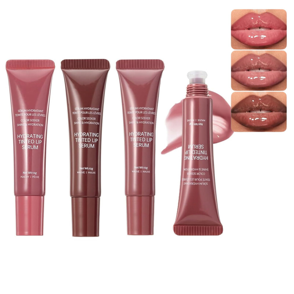 Shebeedo 3Pcs Tinted Lip Serum Gloss, Summer Lip Mask Tinted Hydrating And Nourishing Lip Gloss, Not Sticky Shine Lip Care Oil