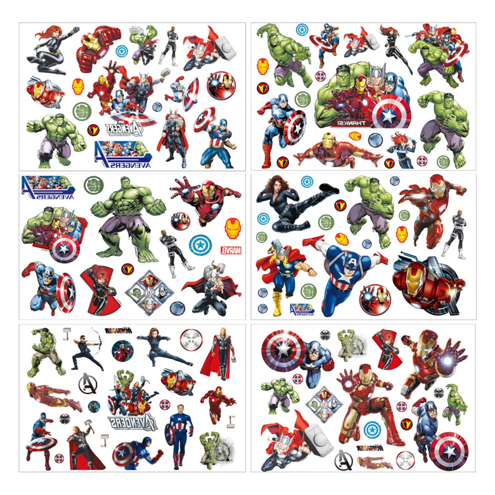 Huayao Marvel Temporary Tattoo Set, 6 Sheets Avenger Fake Waterproof Temporary Tattoos Sticker For Teens Birthday Party Bags Fillers Favors Supplies Gifts
