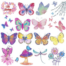 Leesgel Butterfly Glitter Tattoos for Kids, 12 Sheets Temporary Tattoos for Girls Party Bag Fillers Birthday Decorations, Butterfly Stickers