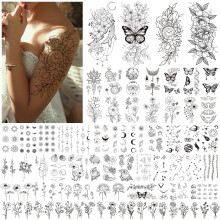 Acevegue 61 Sheets Temporary Tattoos for Women Girls - Black Flowers Wild Plant Butterfly Fake Tattoos for adults