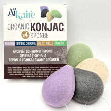 Konjac Organic Face Sponges Combined with Green Tea, Charcoal, Lavender and Nut Shells | Set of 4 Teardrop Sponges