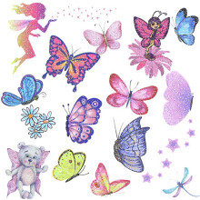 Wendergo 12 Sheets Butterfly Kids Tattoos, Temporary Butterfly Stickers, Glitter Tattoos for Girls Children Birthday Party Carnival Makeup Party Bag
