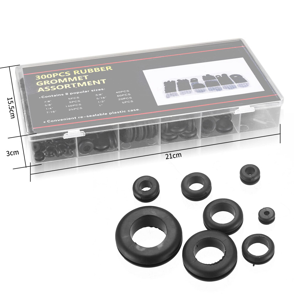 300 Pcs Rubber Grommets Assortment Kit, Electrical Conductor Wiring Blanking Gasket Ring Grommets, Black Electrical Cable Holes Grommets 5051226558078