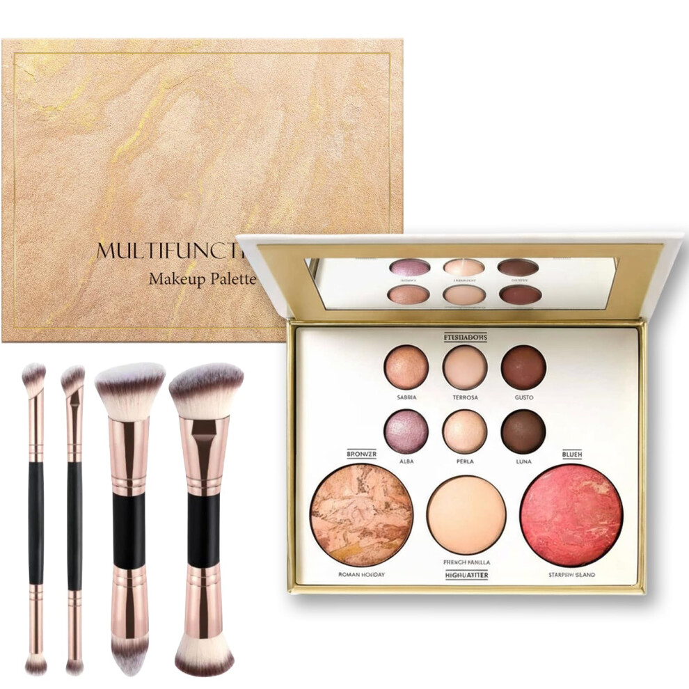 Shebeedo All-In-One Baked Starter Makeup Palette Kit, Cosmetic Make Up Starter Kit With Bronzer,Blush,Highlighter & 6 Eyeshadows And Brushes,Full Size Makeup
