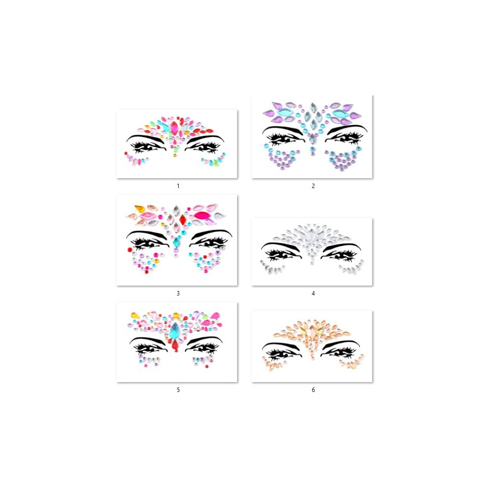 Facegem London 6 Pcs Face Gems Adhesive Glitter Jewel Tattoo Sticker Festival Gems Rave Party Body Make Up Z6zak (6 Pcs Z6zakmix-A)