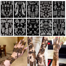 XMASIR 10 Sheets Temporary Tattoo Stencils 20 Pcs Arm Hand Tattoos Template Indian Arabian Glitter Airbrush Tattoo Stickers for Paint DIY