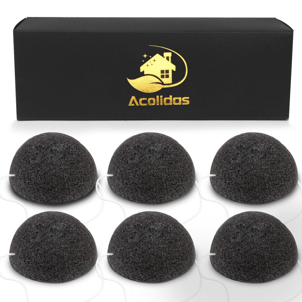 Acolidas Konjac Organic Cleansing Exfoliating Facial Sponges Set Natural Activated Charcoal Konjac Face Scrubbers Sponge For Exfoliator Skincare Makeup